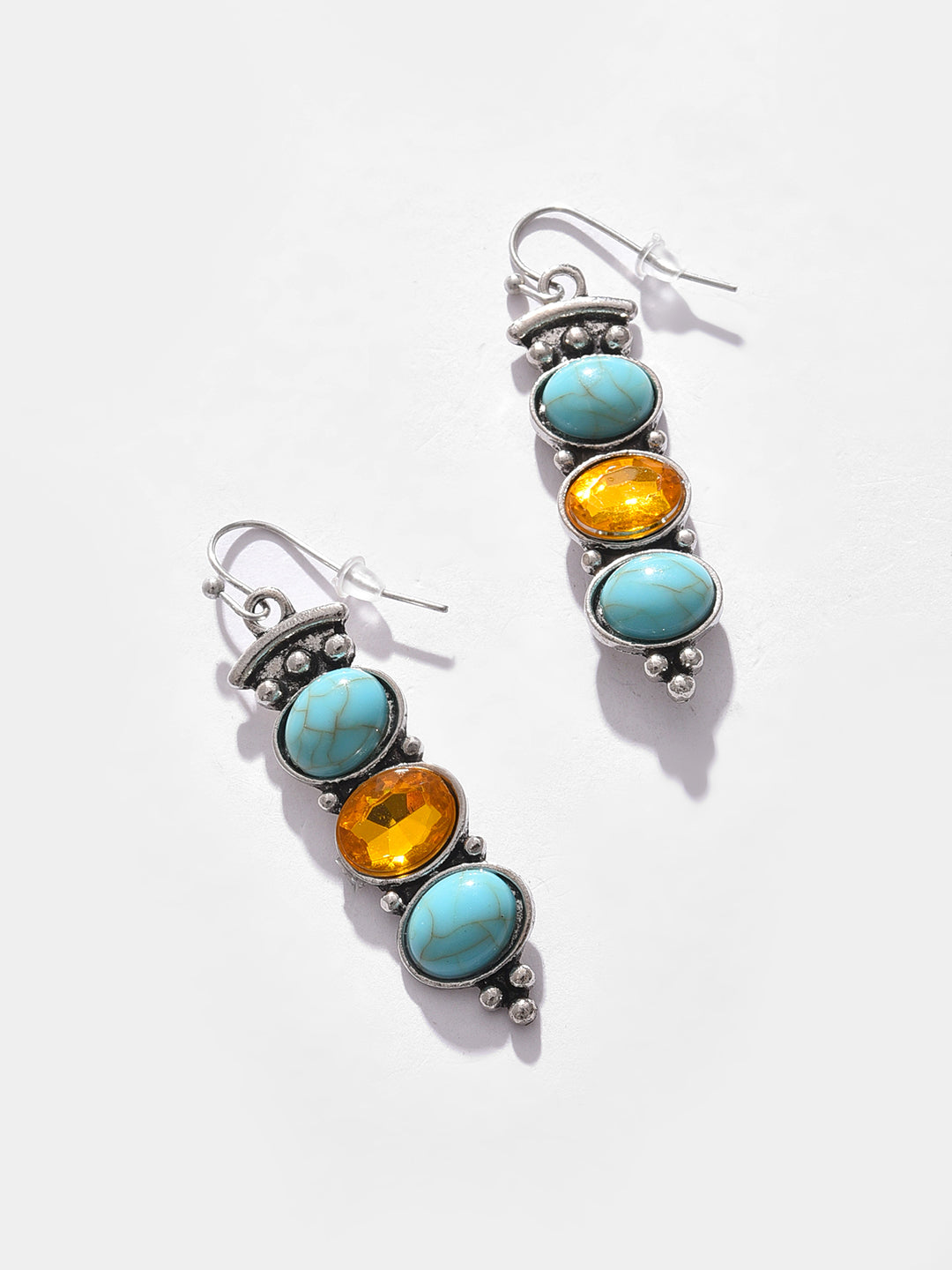 Silver Plated Designer Stone Drop Earrings