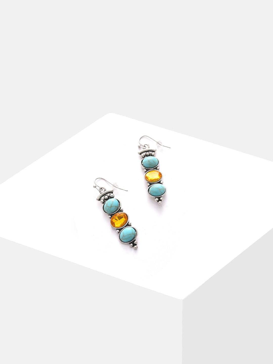 Silver Plated Designer Stone Drop Earrings