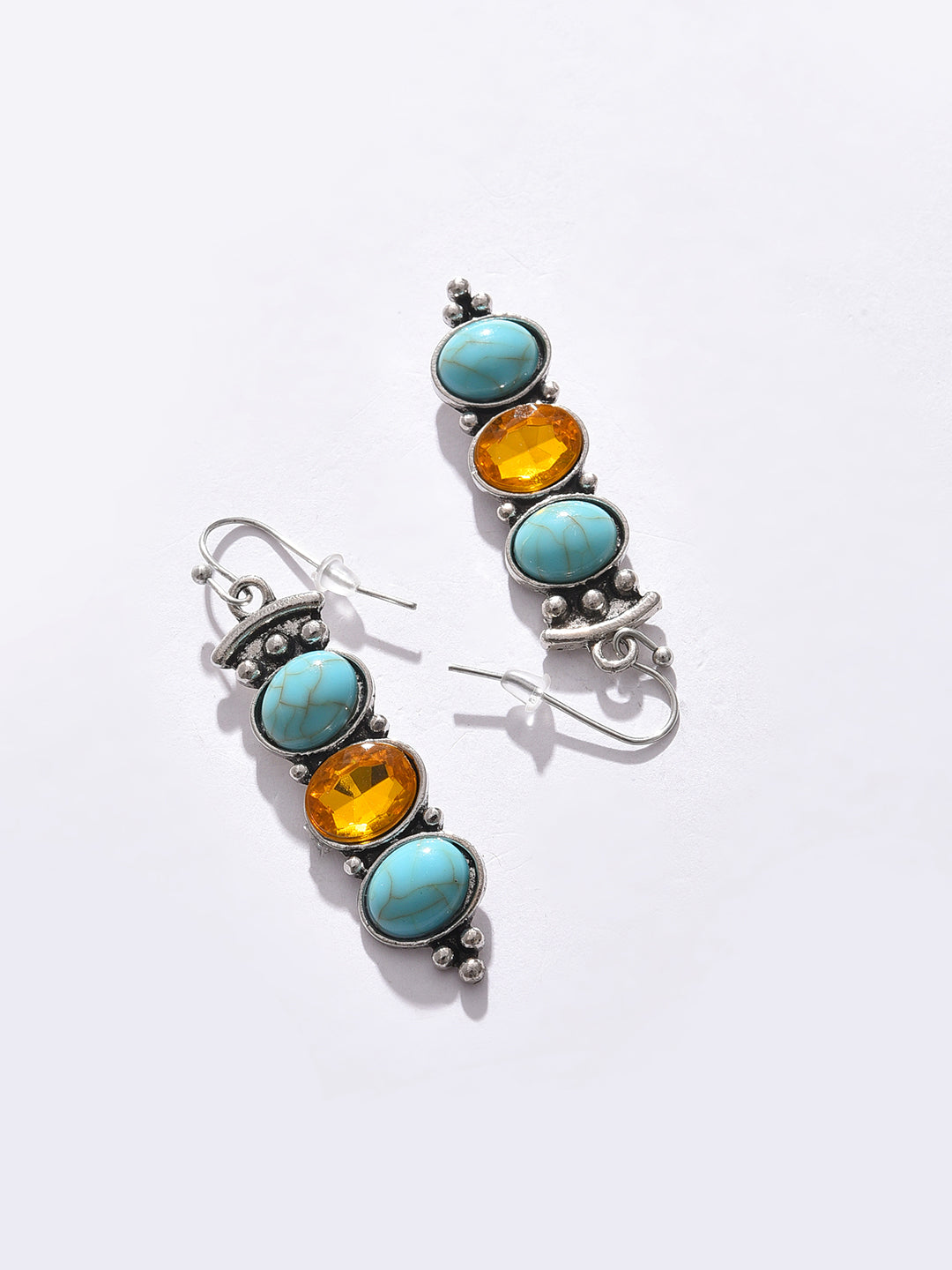 Silver Plated Designer Stone Drop Earrings