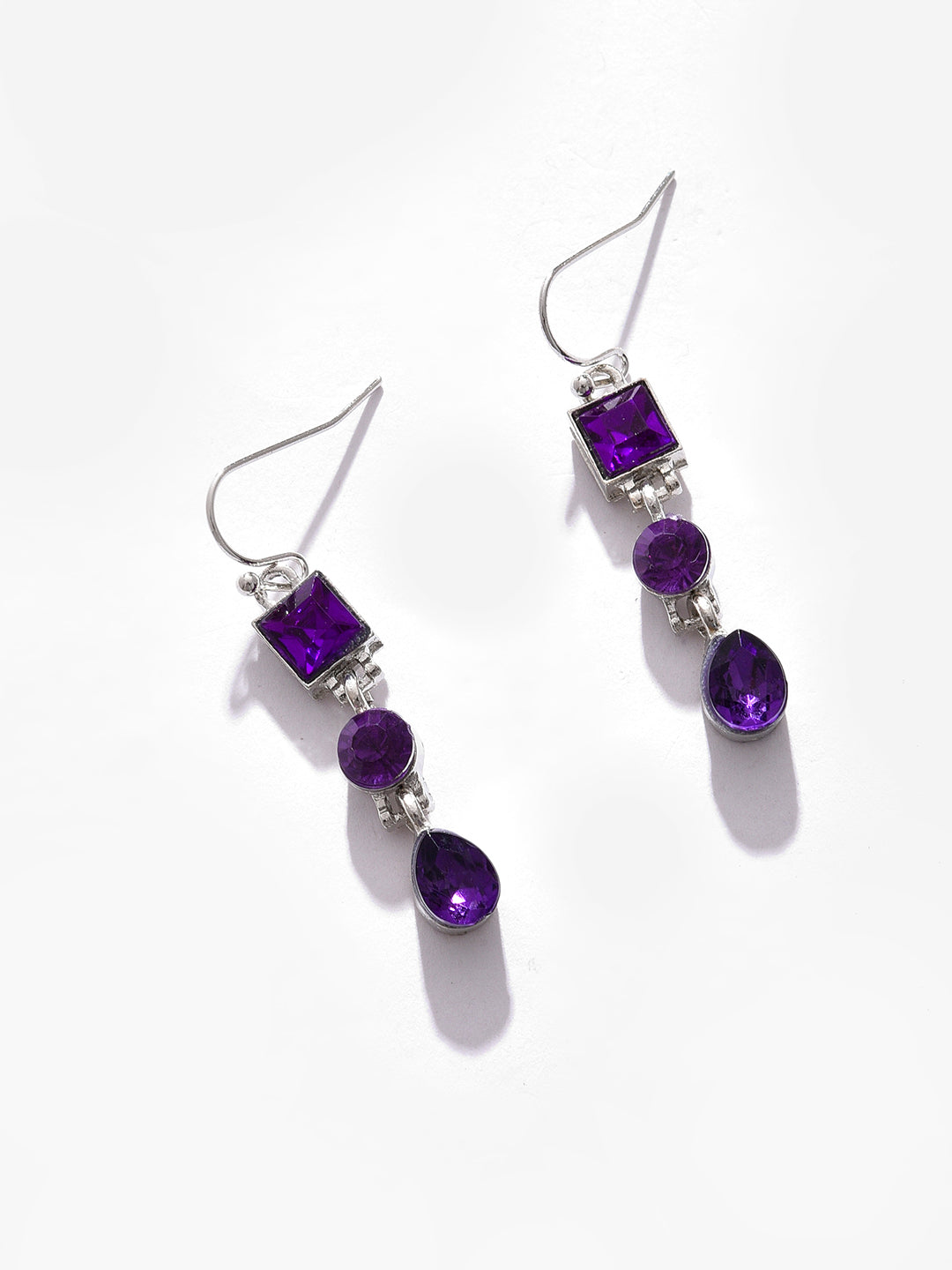 Silver Plated Designer Stone Drop Earrings