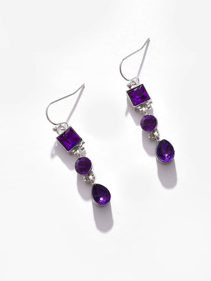 Silver Plated Designer Stone Drop Earrings
