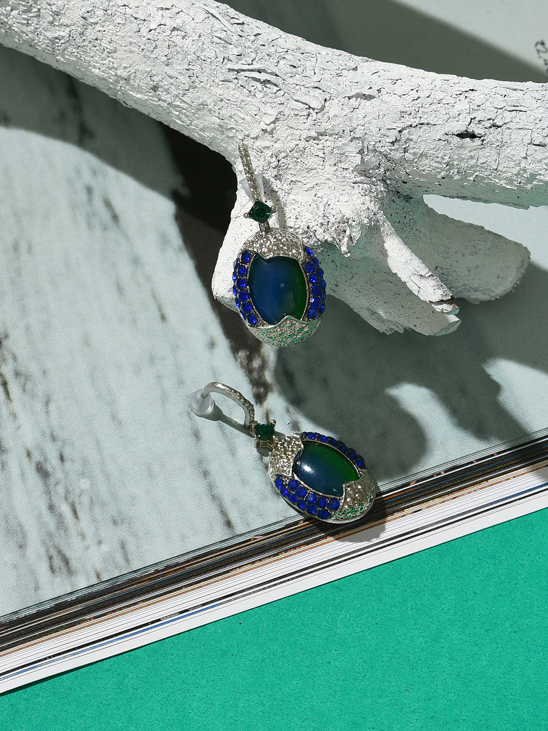 Silver Plated Designer Stone Drop Earrings