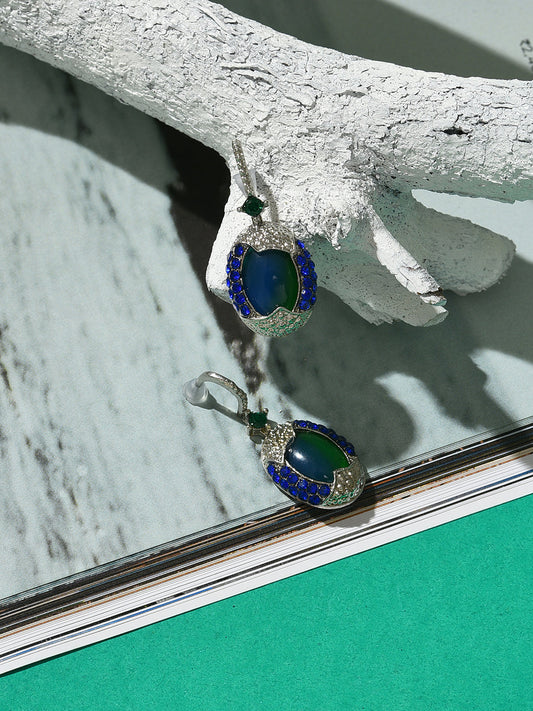 Silver Plated Designer Stone Drop Earrings