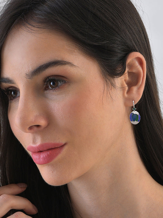 Silver Plated Designer Stone Drop Earrings