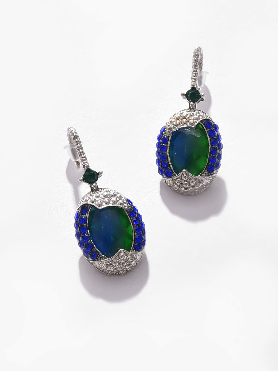 Silver Plated Designer Stone Drop Earrings