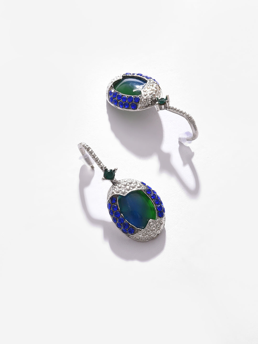 Silver Plated Designer Stone Drop Earrings
