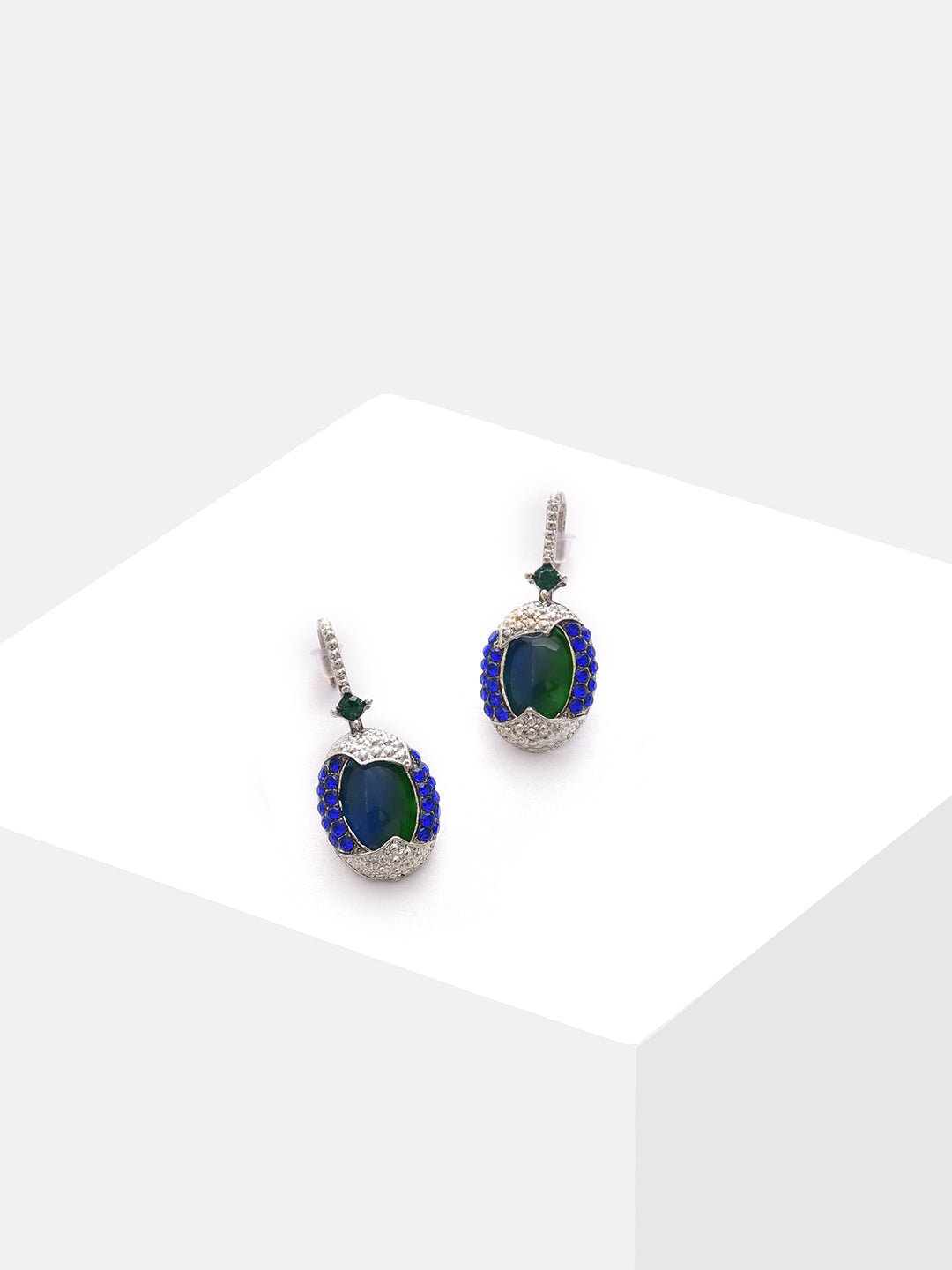 Silver Plated Designer Stone Drop Earrings