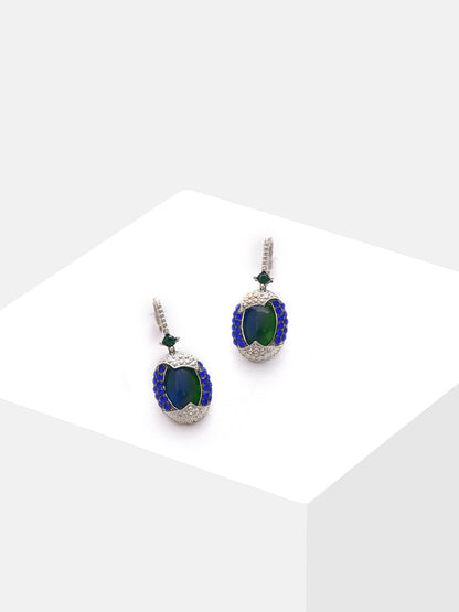 Silver Plated Designer Stone Drop Earrings