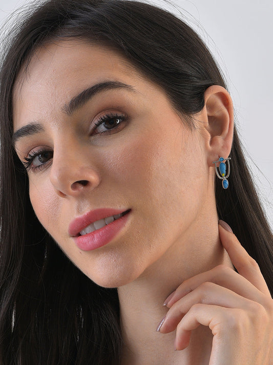 Silver Plated Designer Stone Stud Earrings