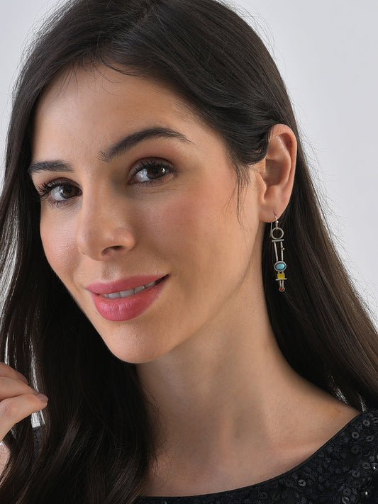 Silver Plated Designer Stone Drop Earrings