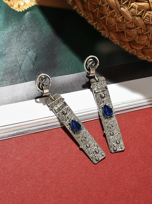 Silver Plated Designer Stone Drop Earrings