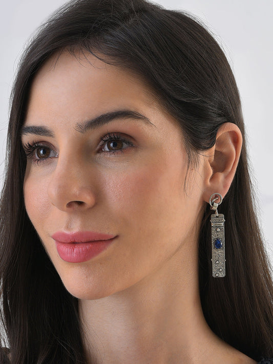 Silver Plated Designer Stone Drop Earrings
