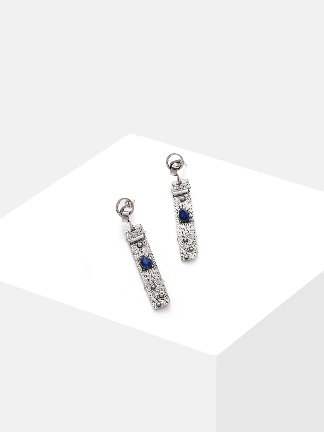 Silver Plated Designer Stone Drop Earrings