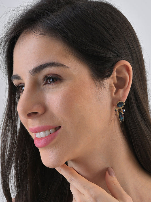 Gold Plated Designer Stone Drop Earrings