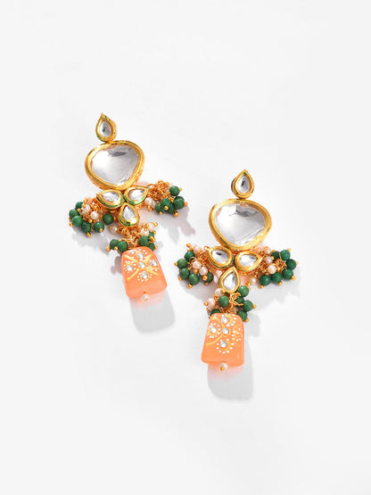 Gold Plated Kundan Beaded Necklace And Earring Set