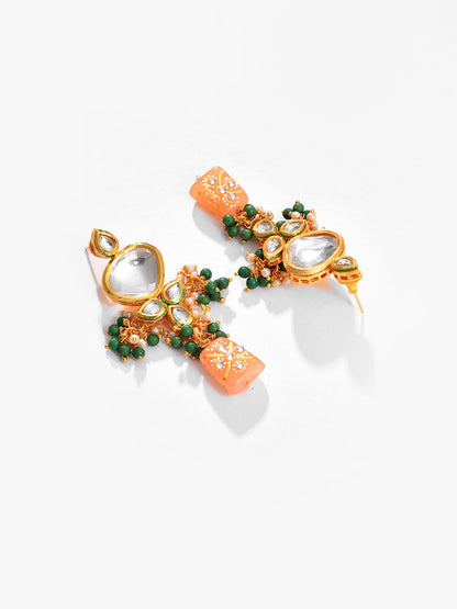 Gold Plated Kundan Beaded Necklace And Earring Set