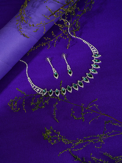 Silver Plated Designer Stone Necklace And Earring Set