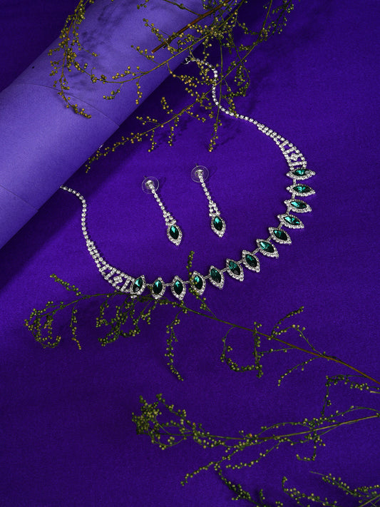 Silver Plated Designer Stone Necklace And Earring Set