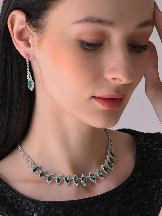 Silver Plated Designer Stone Necklace And Earring Set
