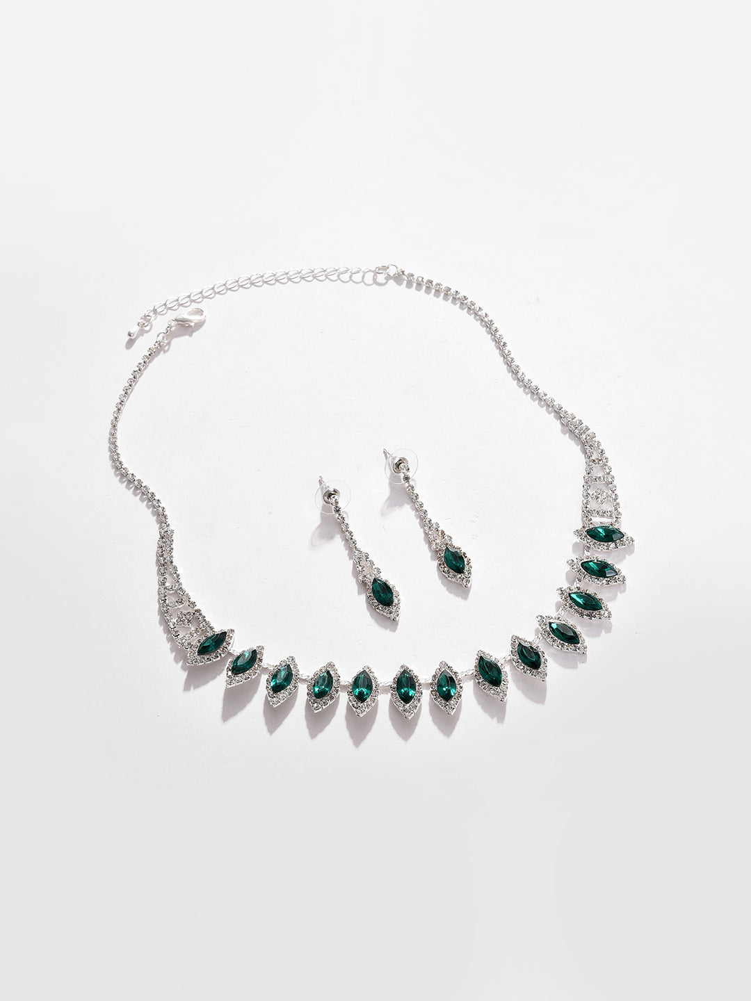 Silver Plated Designer Stone Necklace And Earring Set