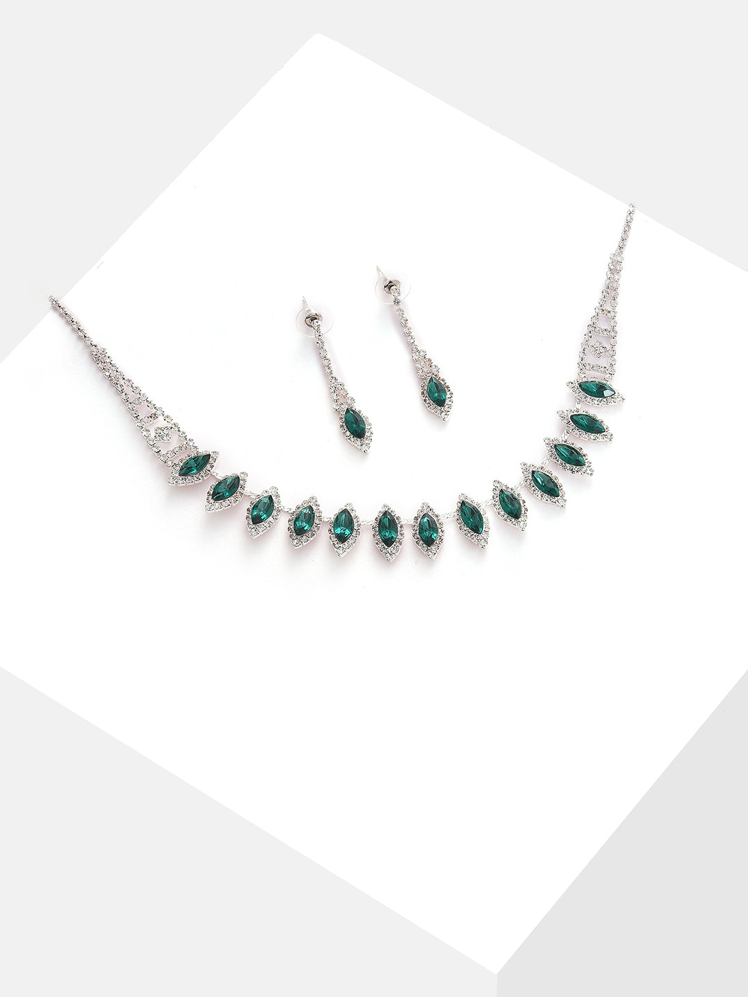 Silver Plated Designer Stone Necklace And Earring Set