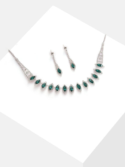 Silver Plated Designer Stone Necklace And Earring Set
