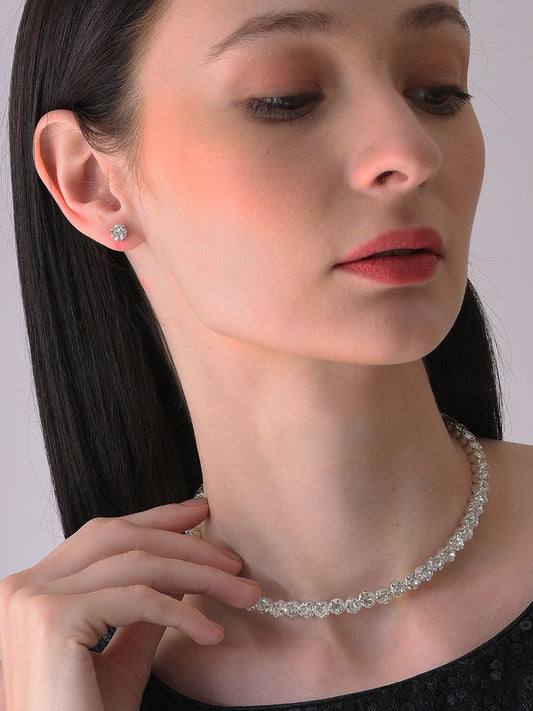 Silver Plated Designer Stone Necklace And Earring Set
