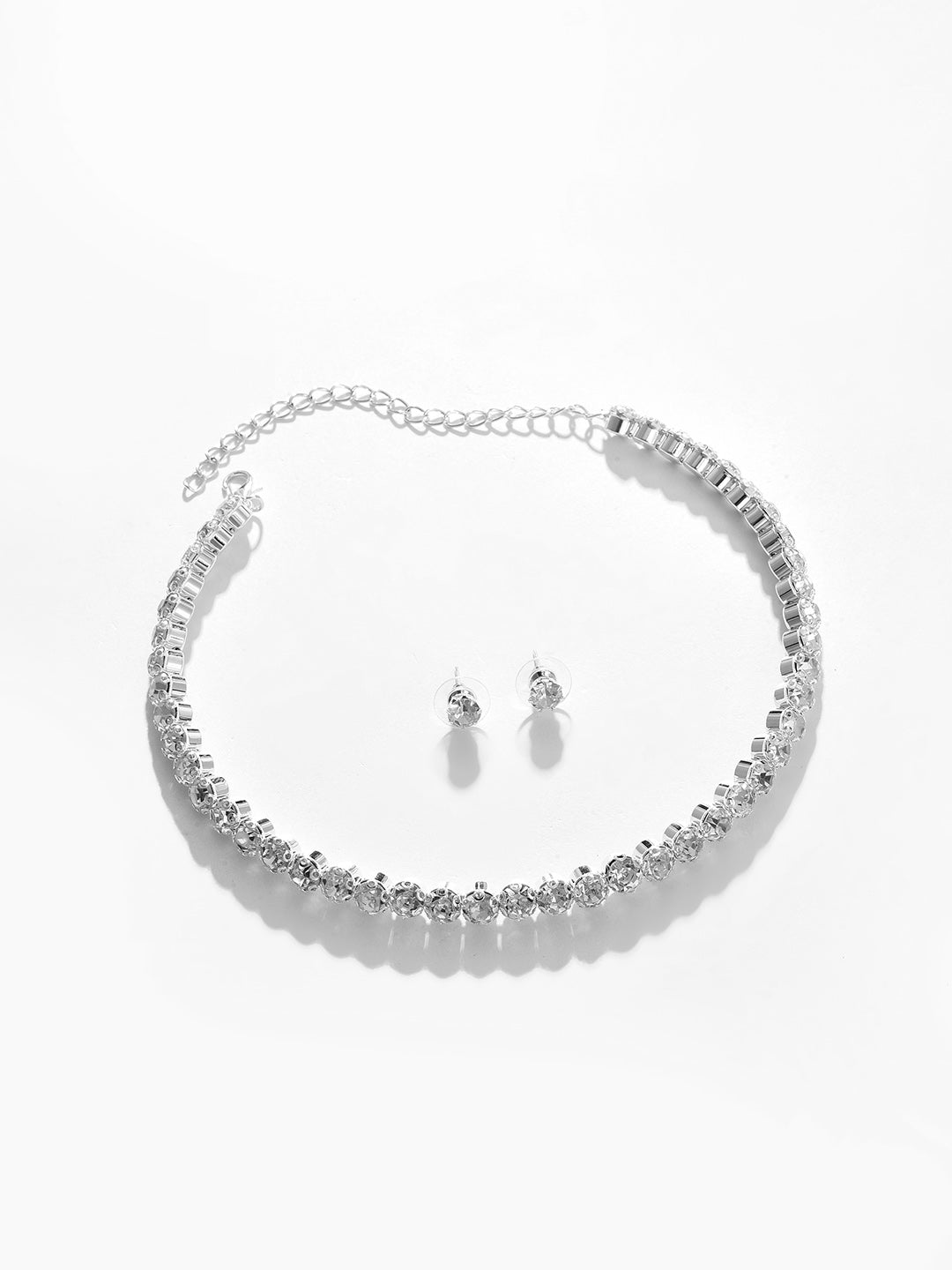 Silver Plated Designer Stone Necklace And Earring Set