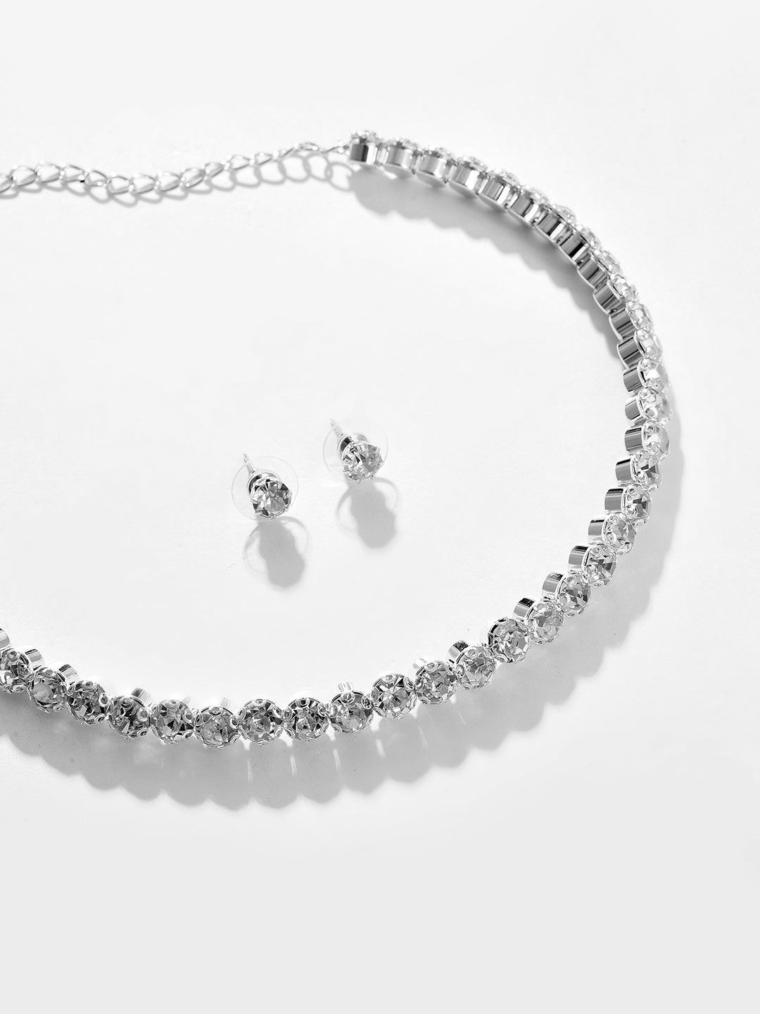 Silver Plated Designer Stone Necklace And Earring Set