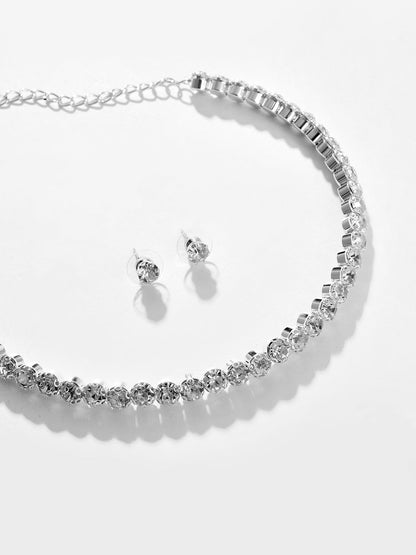 Silver Plated Designer Stone Necklace And Earring Set