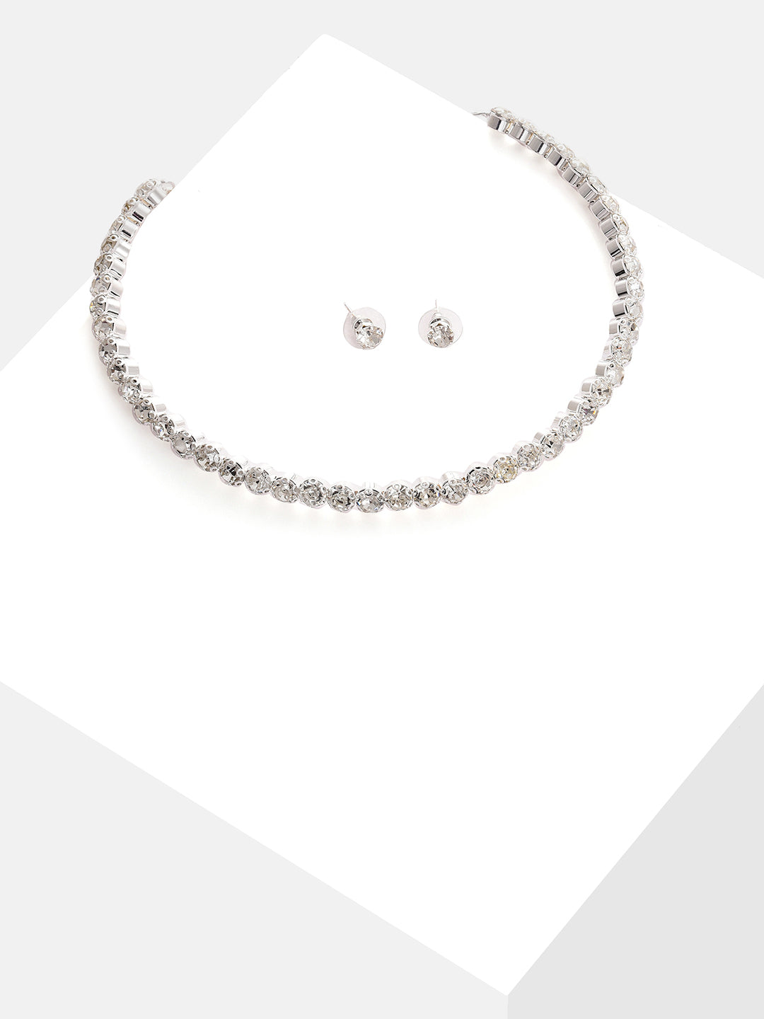 Silver Plated Designer Stone Necklace And Earring Set