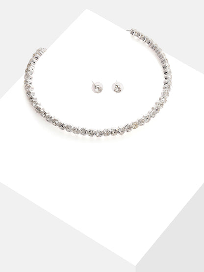 Silver Plated Designer Stone Necklace And Earring Set