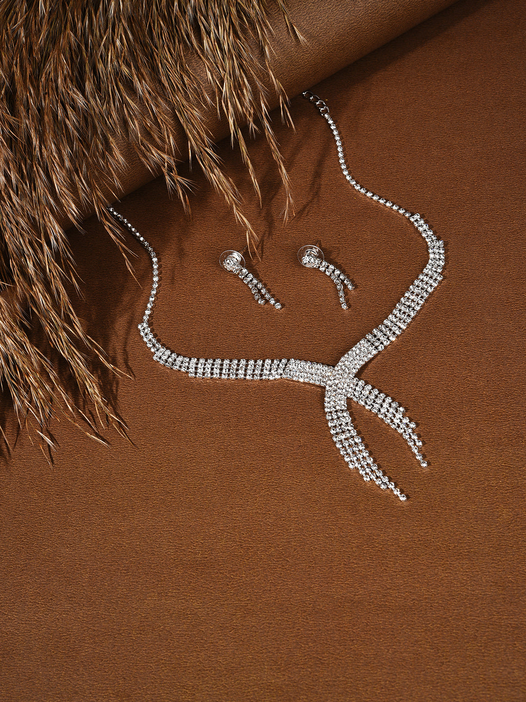Silver Plated Designer Stone Necklace And Earring Set
