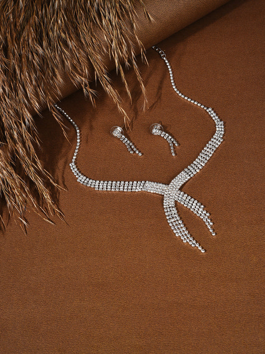 Silver Plated Designer Stone Necklace And Earring Set