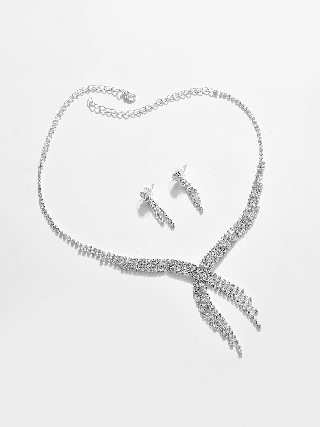 Silver Plated Designer Stone Necklace And Earring Set