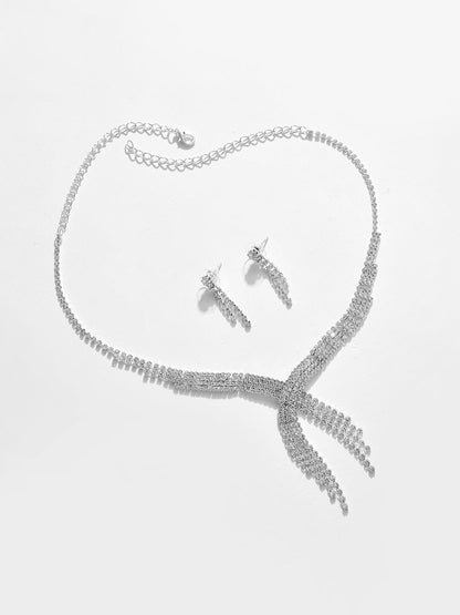 Silver Plated Designer Stone Necklace And Earring Set