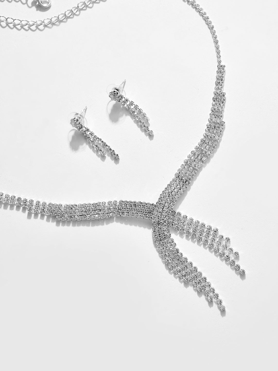 Silver Plated Designer Stone Necklace And Earring Set