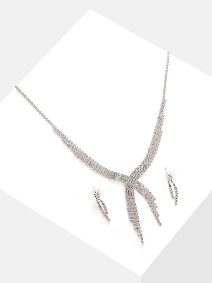 Silver Plated Designer Stone Necklace And Earring Set