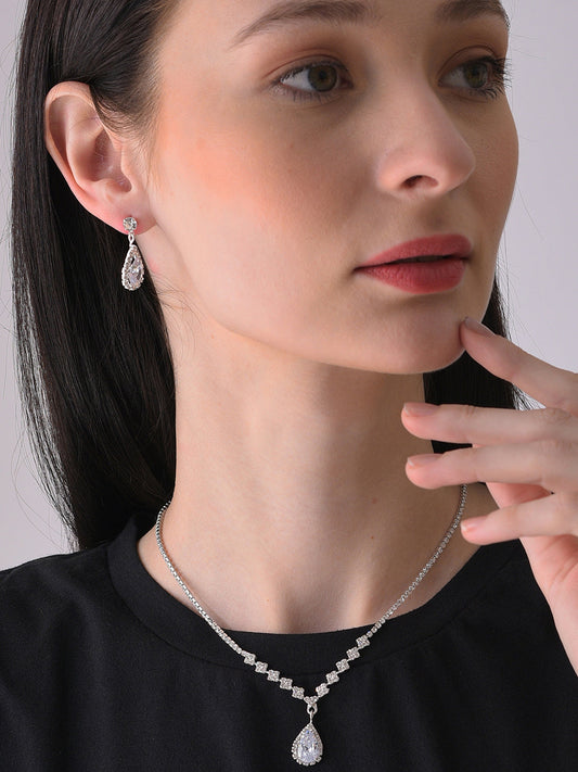 Silver Plated Designer Stone Necklace And Earring Set