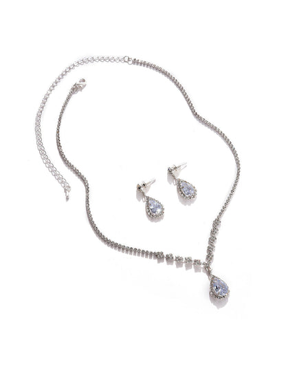 Silver Plated Designer Stone Necklace And Earring Set