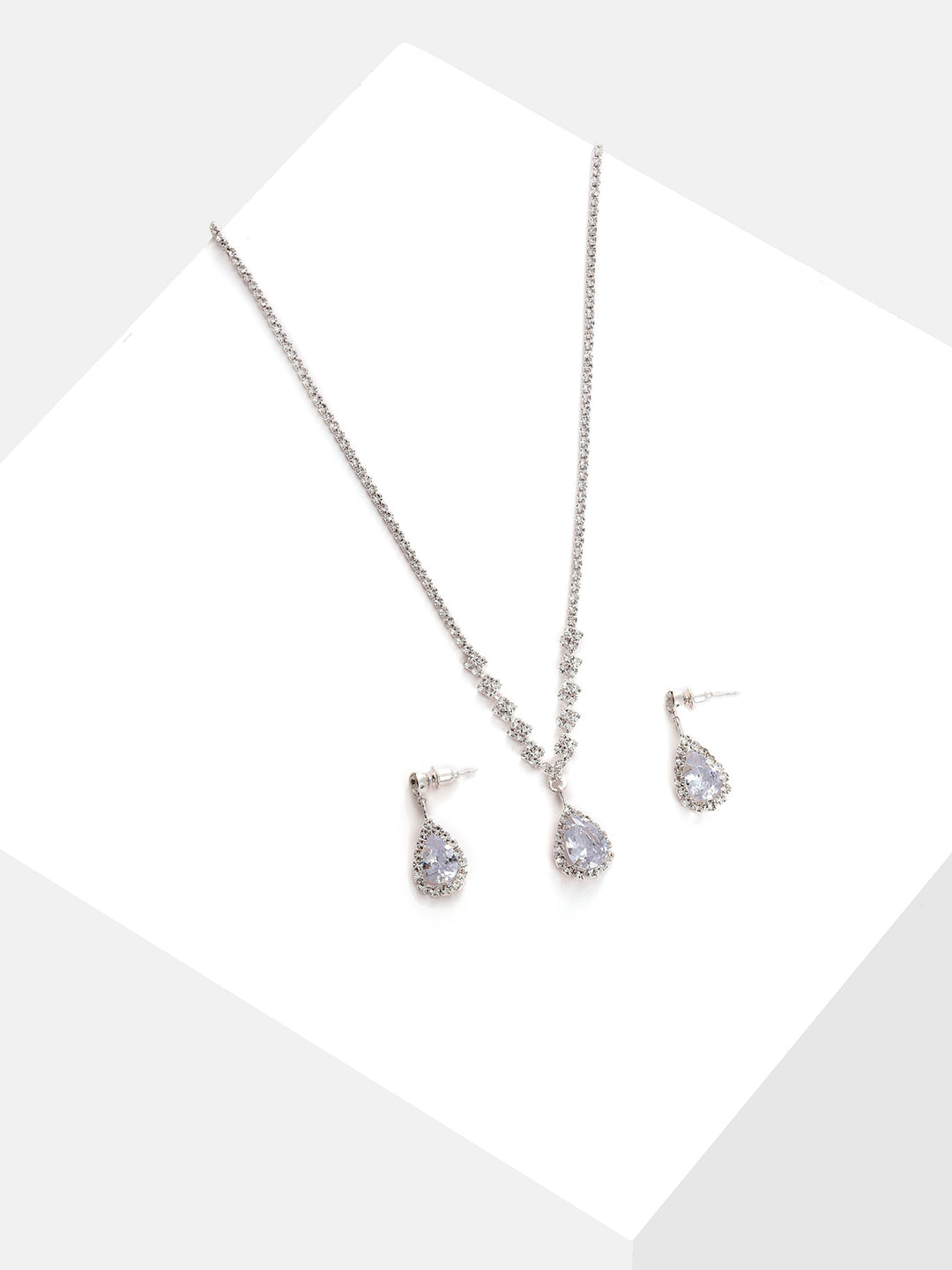 Silver Plated Designer Stone Necklace And Earring Set