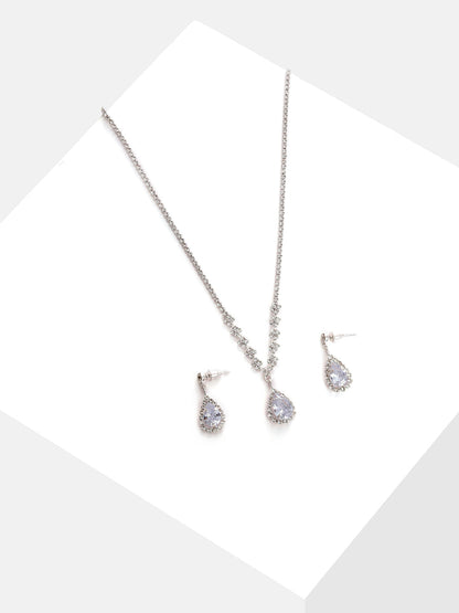 Silver Plated Designer Stone Necklace And Earring Set
