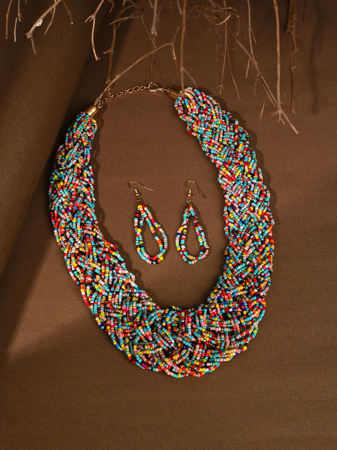Gold Plated Beaded Necklace And Earring Set