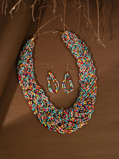 Gold Plated Beaded Necklace And Earring Set