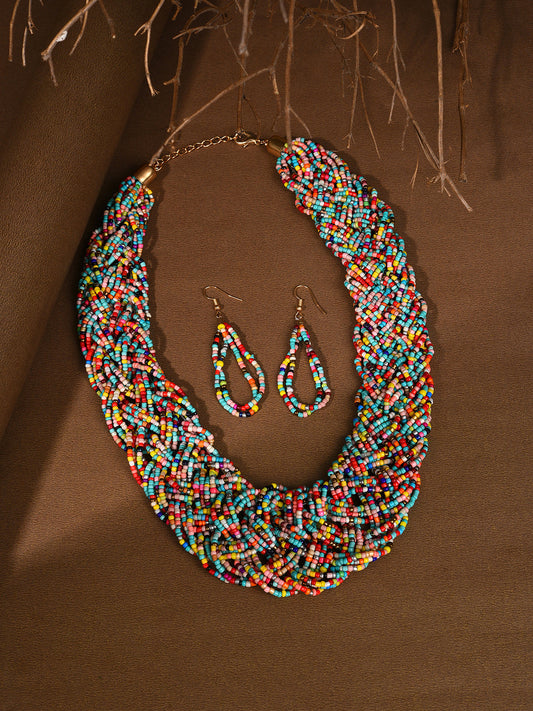 Gold Plated Beaded Necklace And Earring Set