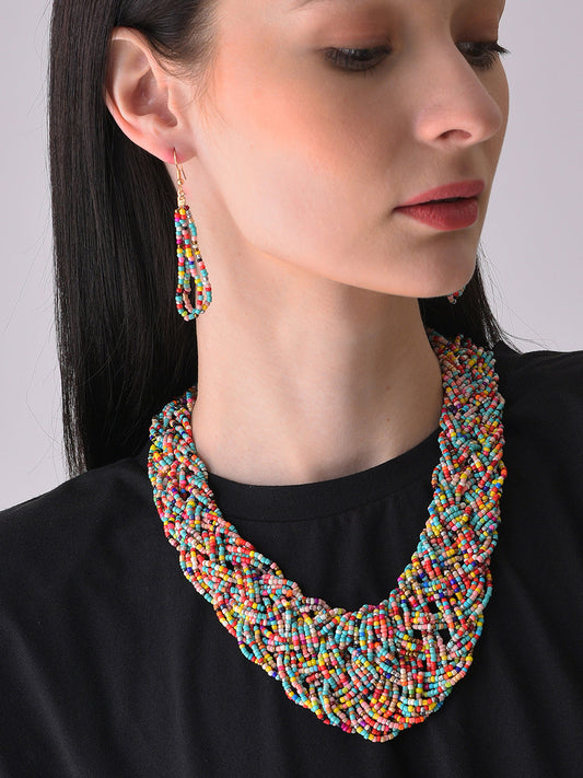 Gold Plated Beaded Necklace And Earring Set