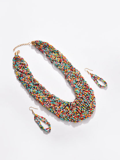 Gold Plated Beaded Necklace And Earring Set