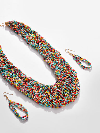 Gold Plated Beaded Necklace And Earring Set