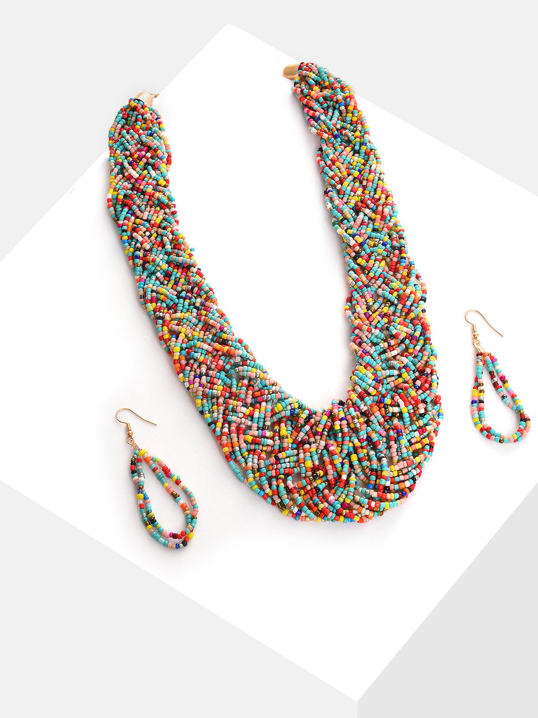Gold Plated Beaded Necklace And Earring Set