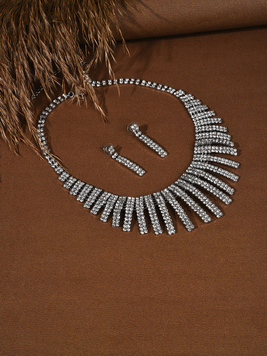 Silver Plated Designer Stone Necklace And Earring Set